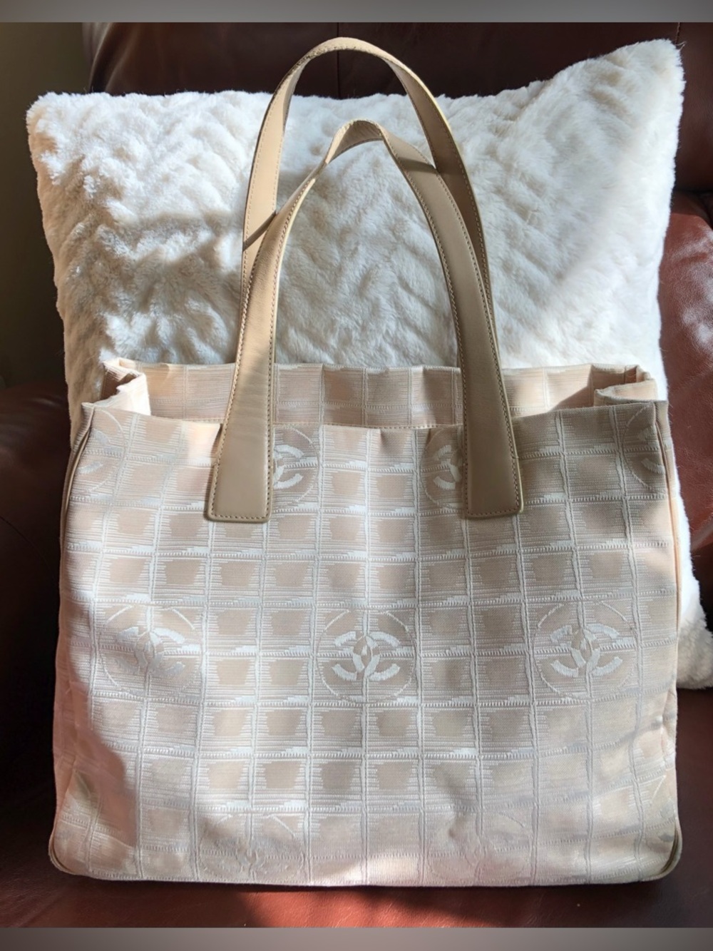 Luxury Designer Travel Line Tote Bag with Leather Top Handles